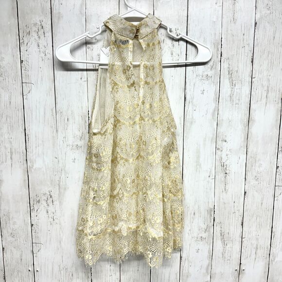 Guess Empire Women’s Small Sheer Lace Romantic Golden Ivory Dressy Turtleneck - Picture 3 of 3